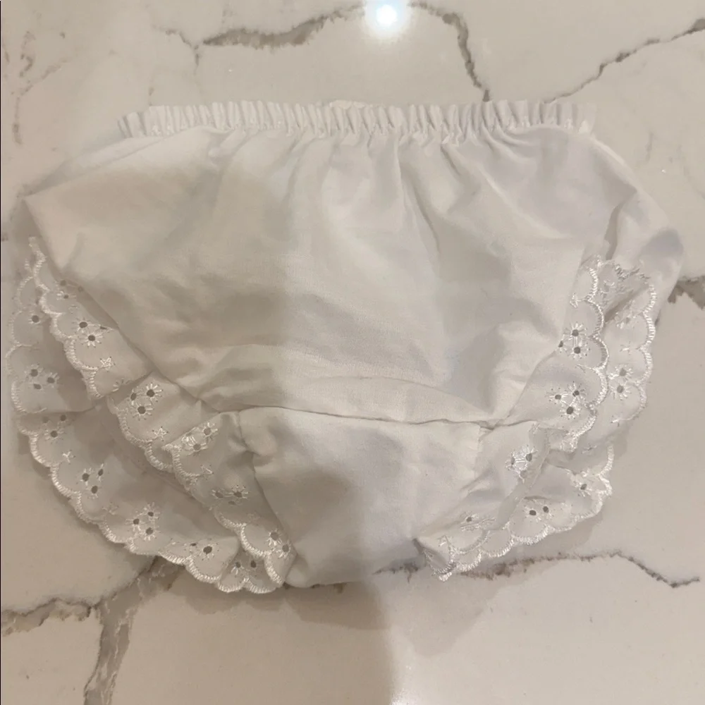 White Halloween Boo Baby Bloomers with Eyelet Detail Size 2